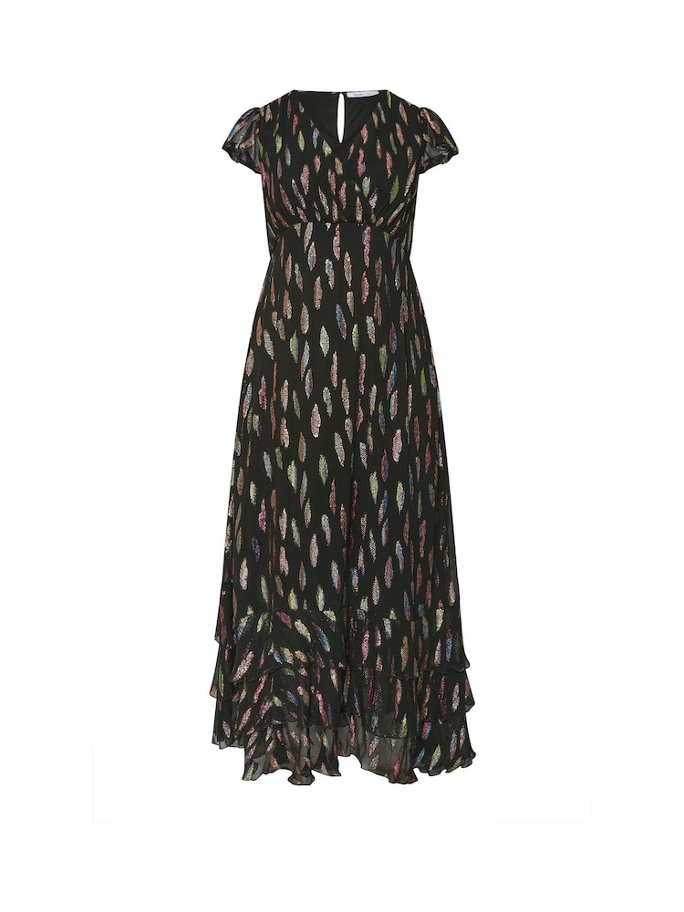 Yours Curve Black London Metallic Ruffle Dress - Image 6 of 6
