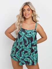 Yours Curve Green Feather Leaf Pleat Tankini - Image 1 of 7