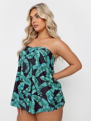 Yours Curve Green Feather Leaf Pleat Tankini - Image 2 of 7