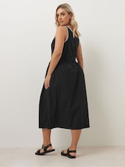 Yours Curve Black 100% Cotton Poplin Blanket Stitch Dress - Image 4 of 5