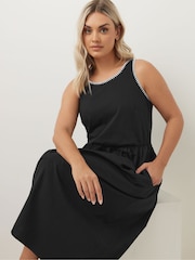 Yours Curve Black 100% Cotton Poplin Blanket Stitch Dress - Image 5 of 5