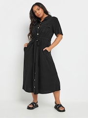 Yours Curve Black Short Sleeve Chambray Cord Shirt Dress - Image 1 of 5