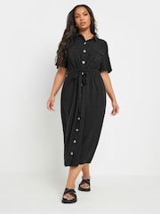 Yours Curve Black Short Sleeve Chambray Cord Shirt Dress - Image 2 of 5