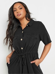 Yours Curve Black Short Sleeve Chambray Cord Shirt Dress - Image 4 of 5