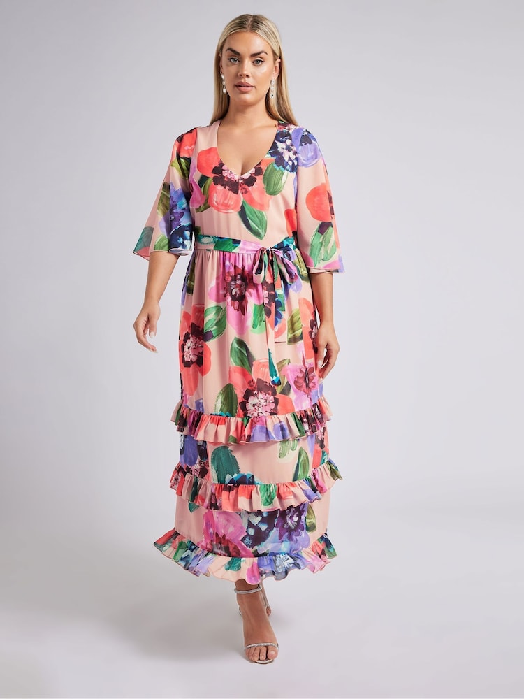 Yours Curve London Floral Tiered V-Neck Maxi Dress - Imagen 2 de 6 Yours Curve London Floral Tiered V-Neck Maxi Dress - Imagen 2 de 6