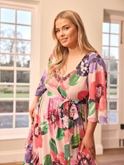 Yours Curve Pink London Floral Tiered V-Neck Maxi Dress - Image 5 of 6