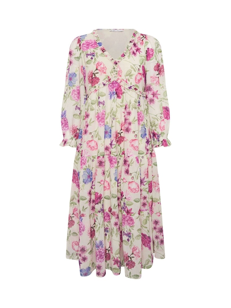Yours Curve London Floral Print Ruff Tier Dress - Image 6 of 6 Yours Curve London Floral Print Ruff Tier Dress - Image 6 of 6