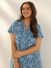 Yours Curve Blue Pleat Front Detail Tunic Dress - Image 4 of 9