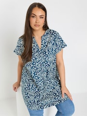 Yours Curve Blue Pleat Front Detail Tunic Dress - Image 5 of 9