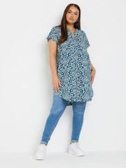 Yours Curve Blue Pleat Front Detail Tunic Dress - Image 6 of 9