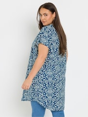 Yours Curve Blue Pleat Front Detail Tunic Dress - Image 7 of 9