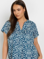 Yours Curve Blue Pleat Front Detail Tunic Dress - Image 8 of 9