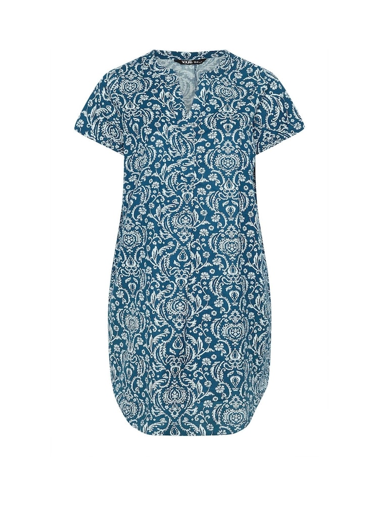 Yours Curve Blue Pleat Front Detail Tunic Dress - Image 9 of 9