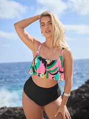 Yours Curve Pink Floral Frill Bikini Top - Image 1 of 7