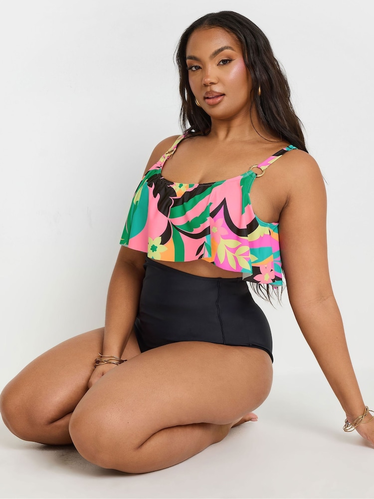 Yours Curve Pink Floral Frill Bikini Top - Image 2 of 7