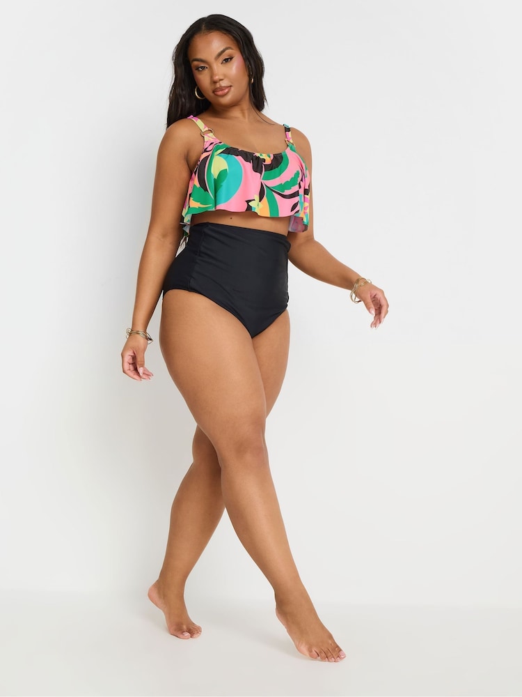 Yours Curve Pink Floral Frill Bikini Top - Image 3 of 7