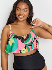 Yours Curve Pink Floral Frill Bikini Top - Image 5 of 7