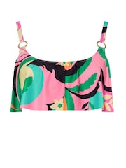 Yours Curve Pink Floral Frill Bikini Top - Image 6 of 7