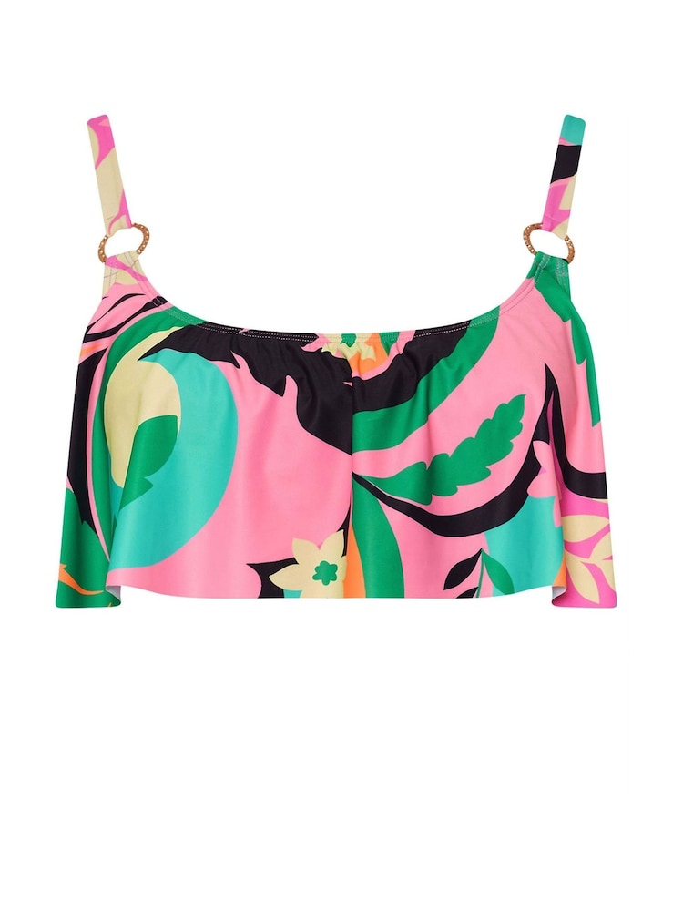 Yours Curve Pink Floral Frill Bikini Top - Image 6 of 7