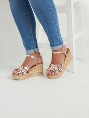 Yours Curve Gold Extra Wide Fit High Wedge Sandals - Image 1 of 5