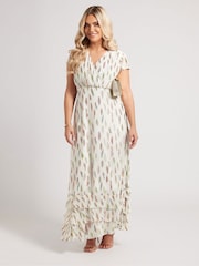 Yours Curve White London Metallic Ruffle Dress - Image 1 of 5