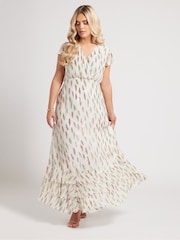 Yours Curve White London Metallic Ruffle Dress - Image 2 of 5