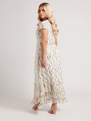 Yours Curve White London Metallic Ruffle Dress - Image 3 of 5