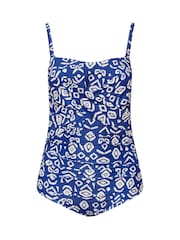 Yours Curve Blue Ikat Sculpt Bandeau Swimsuit - Image 6 of 7