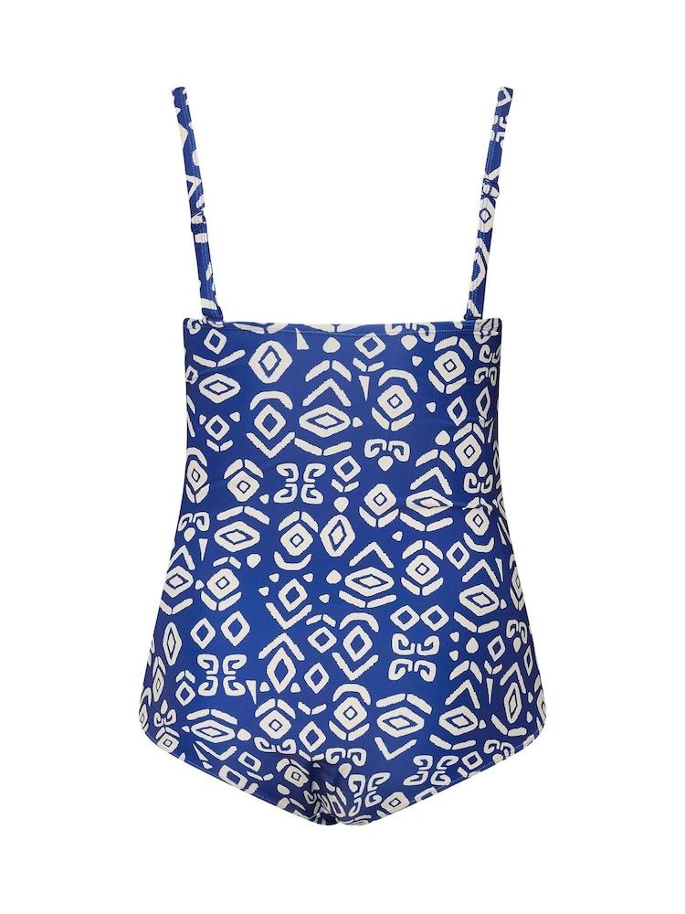 Yours Curve Blue Ikat Sculpt Bandeau Swimsuit - Image 7 of 7