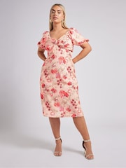 Pink - Yours Curve London Geblümtes Kleid mit Puffärmeln - Bild 2 von 6