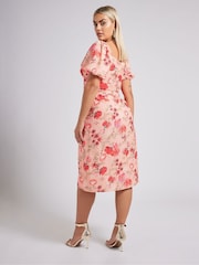 Pink - Yours Curve London Geblümtes Kleid mit Puffärmeln - Bild 3 von 6
