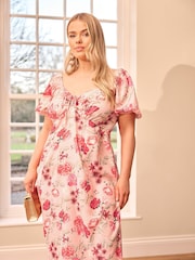 Pink - Yours Curve London Geblümtes Kleid mit Puffärmeln - Bild 4 von 6