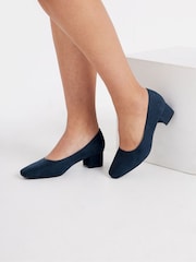 Yours Curve Blue Extra-Wide Fit Square Toe Court Shoes - Image 1 of 5