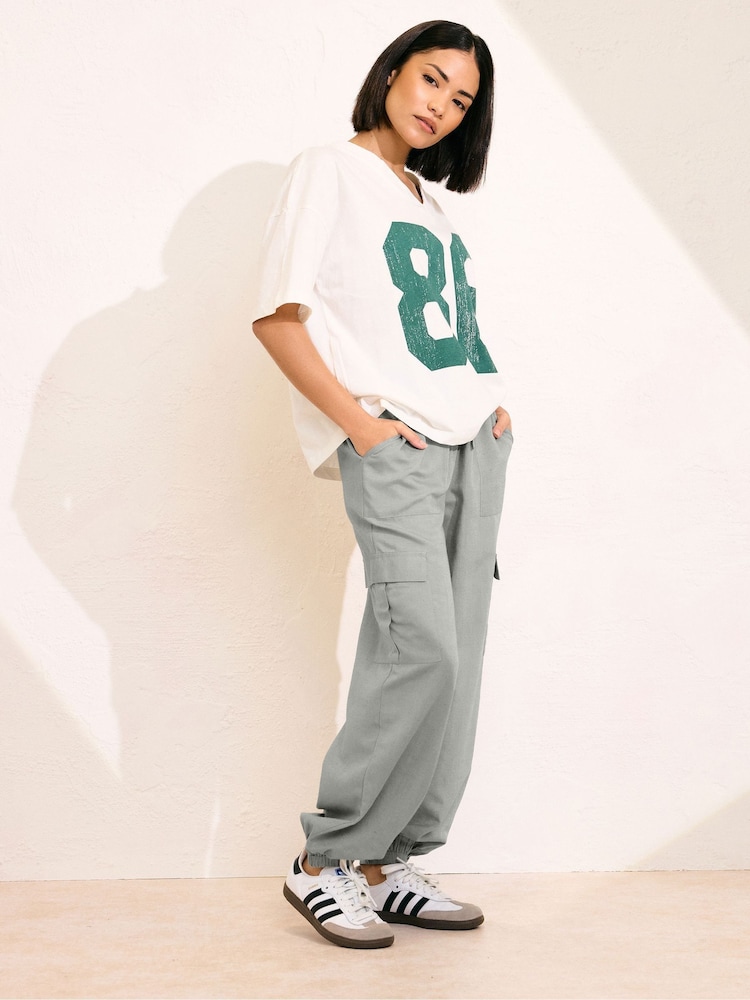 PixieGirl Petite Grey Cuffed Cargo Trousers - Image 1 of 5