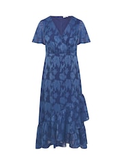 Yours Curve Blue London Flower Jacquard Wrap Dress - Image 6 of 6