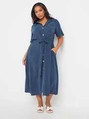 Yours Curve Blue Short Sleeve Chambray Cord Shirt Dress - Image 1 of 5