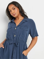 Yours Curve Blue Short Sleeve Chambray Cord Shirt Dress - Image 4 of 5