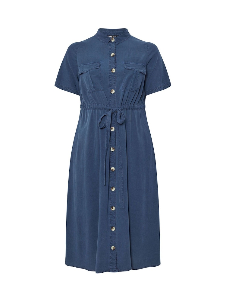 Yours Curve Blue Short Sleeve Chambray Cord Shirt Dress - Image 5 of 5