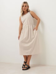 Yours Curve Natural 100% Cotton Poplin Blanket Stitch Dress - Image 1 of 4