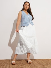 Yours Curve White Tiered Maxi 100% Cotton Skirt - Image 1 of 6