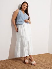 Yours Curve White Tiered Maxi 100% Cotton Skirt - Image 2 of 6