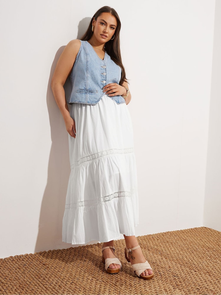 Yours Curve White Tiered Maxi 100% Cotton Skirt - Image 2 of 6