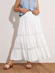 Yours Curve White Tiered Maxi 100% Cotton Skirt - Image 3 of 6