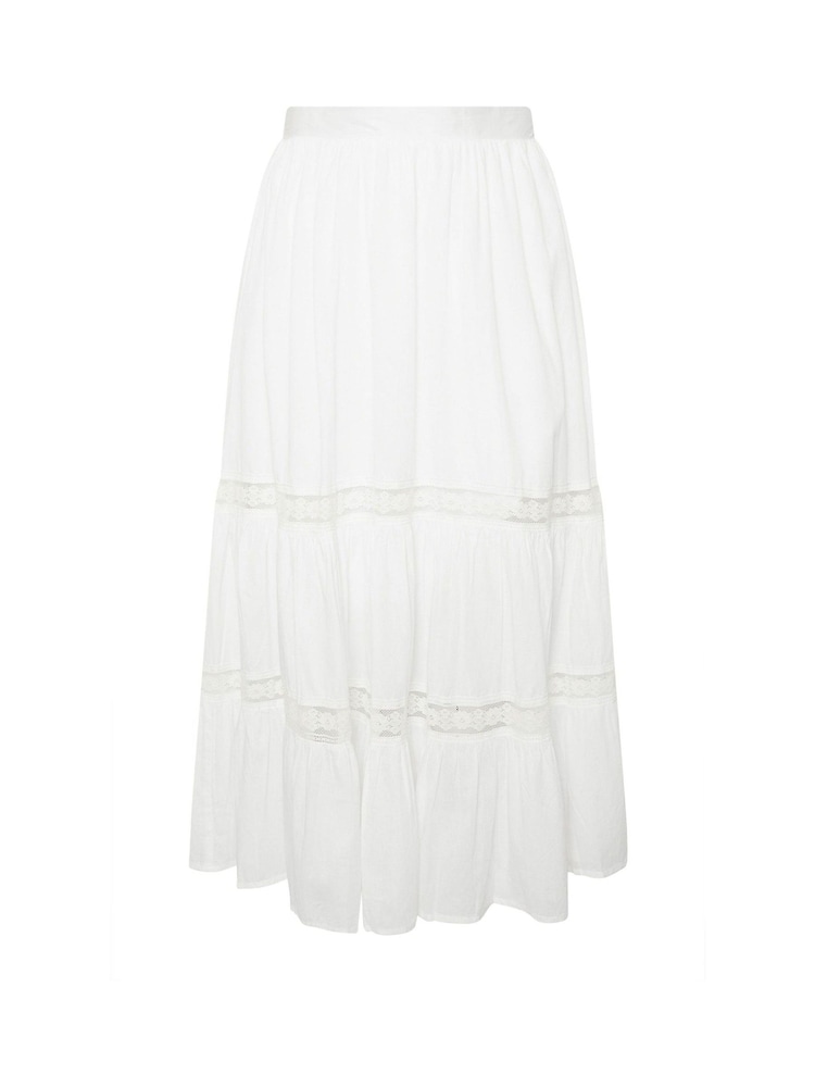Yours Curve White Tiered Maxi 100% Cotton Skirt - Image 6 of 6