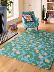 Eleanor Bowmer Blue Leopard Print Wool Tufted Rug - Image 1 of 4
