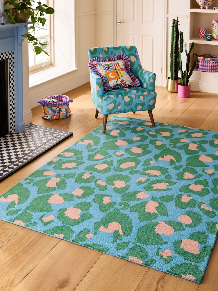 Eleanor Bowmer Blue Leopard Print Wool Tufted Rug - Image 1 of 4
