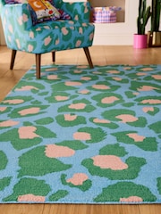 Eleanor Bowmer Blue Leopard Print Wool Tufted Rug - Image 2 of 4