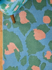 Eleanor Bowmer Blue Leopard Print Wool Tufted Rug - Image 3 of 4