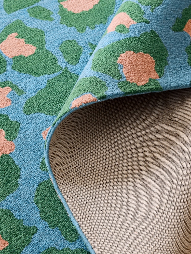 Eleanor Bowmer Blue Leopard Print Wool Tufted Rug - Image 4 of 4