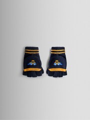 JoJo Maman Bébé Blue Digger Fleece Lined Mittens - Image 1 of 5